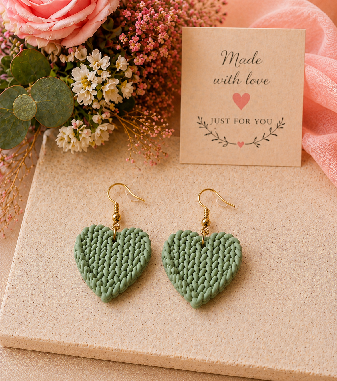 3D Heart Earrings