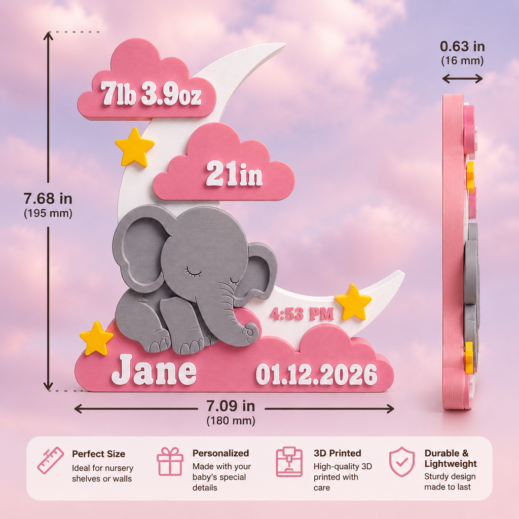 Personalized 3D Printed Baby Birth Stats Plaque