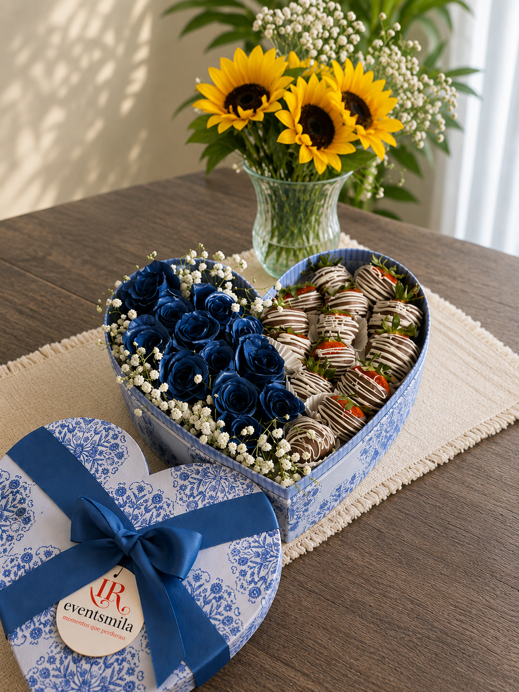 Heart-Shaped Rose & Chocolate Strawberry Box