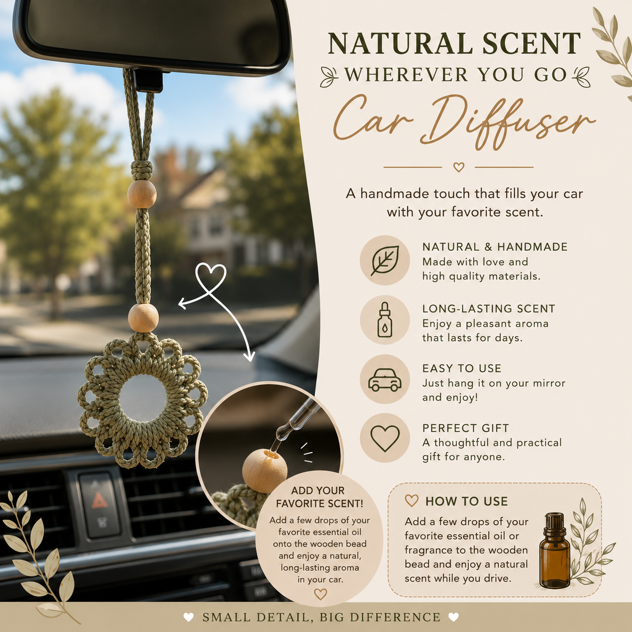Handmade Car diffuser with essential oil scent