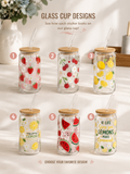 Custom Glass Cup with Fruit Sticker Design