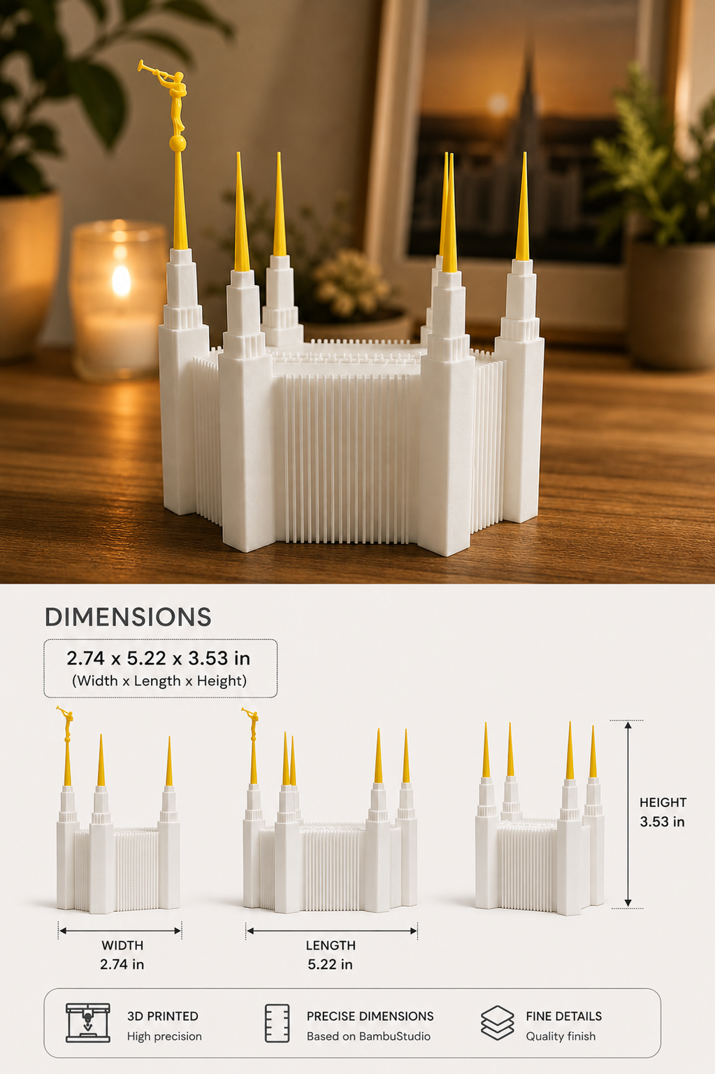 3D Philadelphia Temple Decorative Figure