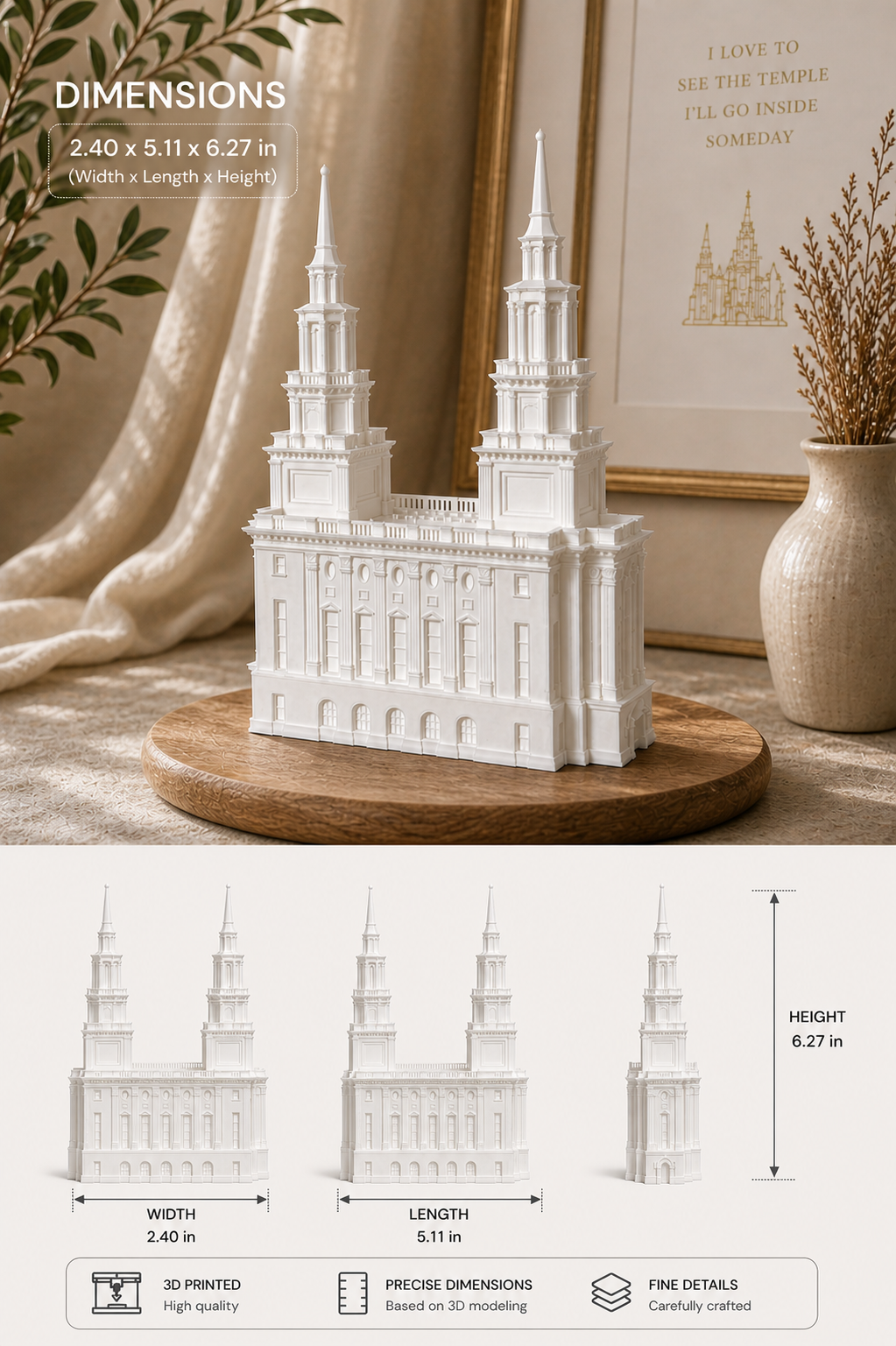 3D Philadelphia Temple Decorative Figure